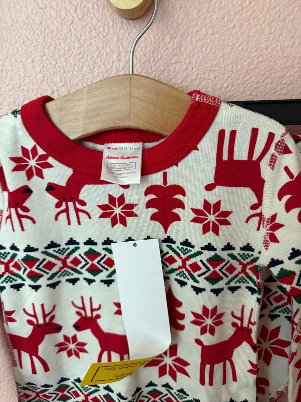 NWT Hanna Andersson Kids Red and Cream Reindeer Holiday Pajama Set